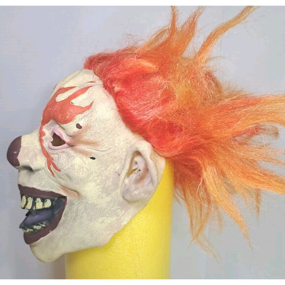 2015 Gemmy Evil Clown Mask Latex Halloween Orange Hair Scary Creepy Demon It - Picture 2 of 4